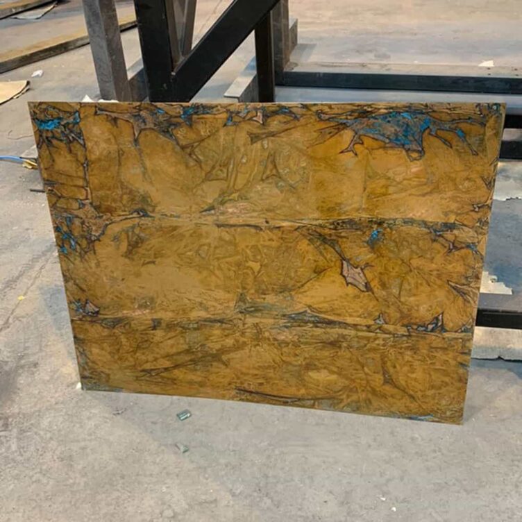 Stained glass like aged copper sheet