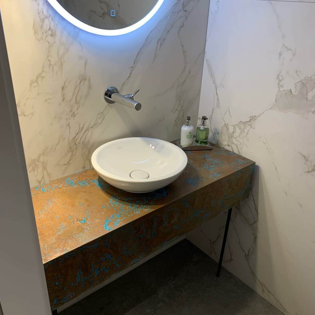 Patina copper counter top for sink
