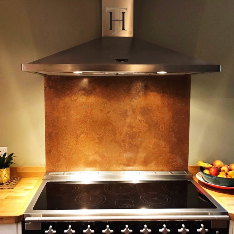 burnished copper kitchen splashback