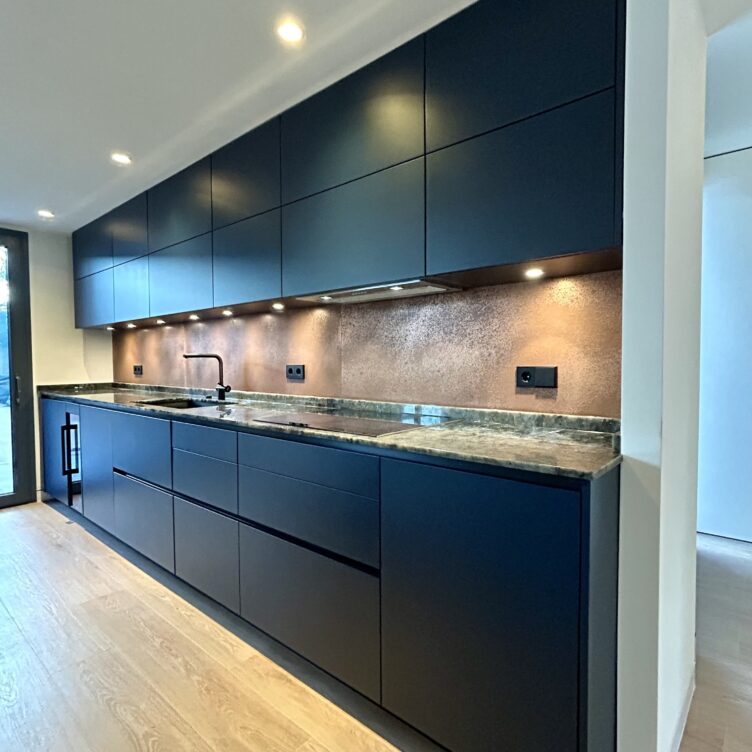 aged copper kitchen backsplash